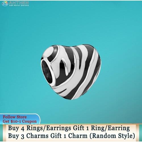 Ahthen 925 Sterling Silver Beads Wild Stripes Charms fit Original Pandora Bracelets for Women Jewelry Making Girl Gift