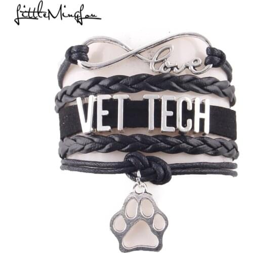Little Minglou Infinity love VET TECH bracelet pet paw charm leather wrap men bracelets & bangles women jewelry drop shipping