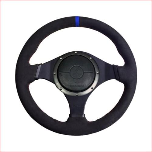 Black Suede Dark Blue Marker Hand Sew Steering Wheel Cover for Mitsubishi Lancer Evolution 8 VIII Lancer Evolution 9 IX