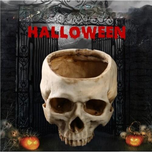 2021 New Pattern Resin Skull Flowerpot Halloween Props Hollow Skull Fish and Shrimp Shelter Creative Aquarium Ornaments