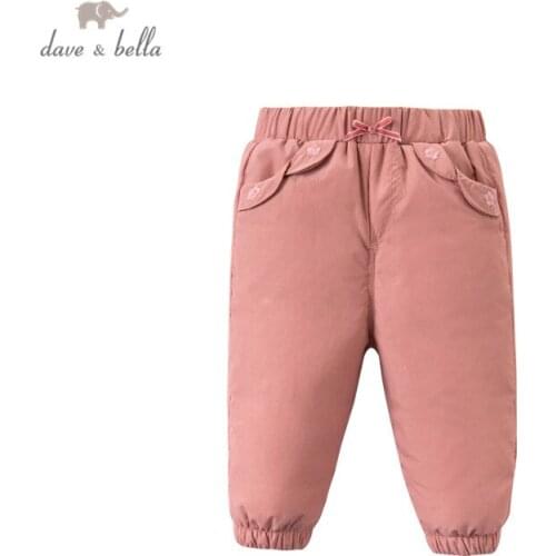 DBJ16577 dave bella winter baby girls down pants baby fashion bow floral padded trousers children high quality down trousers