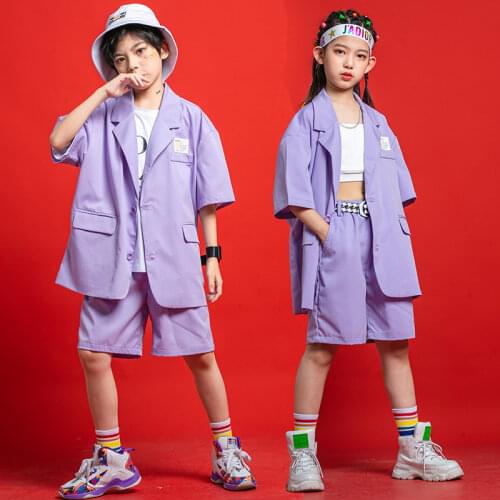 Kids Stage Costumes Childrens Suits Sets Fashion Show Clothing Boys Girls Streetwear Fashion Hip Hop Short Sleeve Suit Shorts