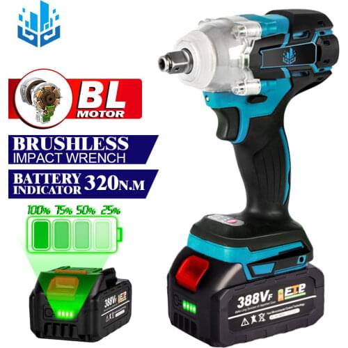 388VF Electric Impact Wrench 18V Brushless Wrench Socket Rechargeable 1/2 inch Wrench Power Tools For Makita 18V Battery