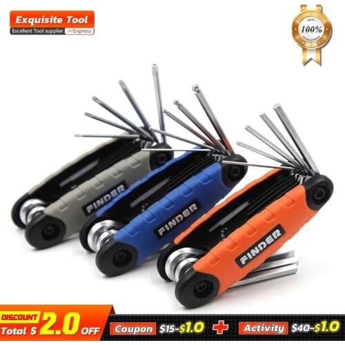 FINDER 8in1 Hex Key Flat Ball Plum Fold Blossom Hexagonal Wrench Chrome Vanadium Steel Spanner Set Portable Folding Screwdriver