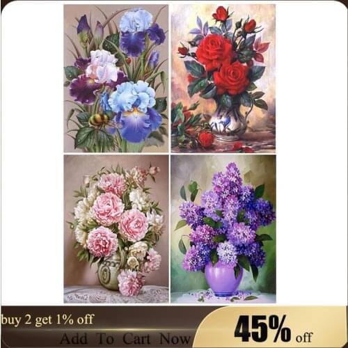 Cotton Thread 11CT Stamped Print Flowers DIY Cross Stitch Kits Embroidery Art Canvas Needlework Handicraft Home Decor