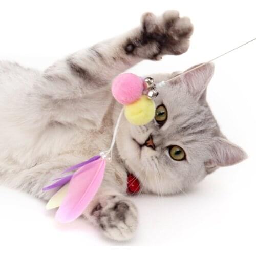 Cat Toys Interactive Cat Wands Teaser 2 PCS Kitten Toys Cat Stick with Balls, Feather For Cat Kitten Having Fun Exercise Playing