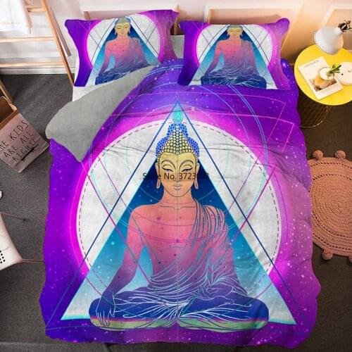 3D Buddha Digital Print Bedding Set Single Pair King Queen Bohemian 2/3 Piece Pillowcase Set with Down Quilt Cover