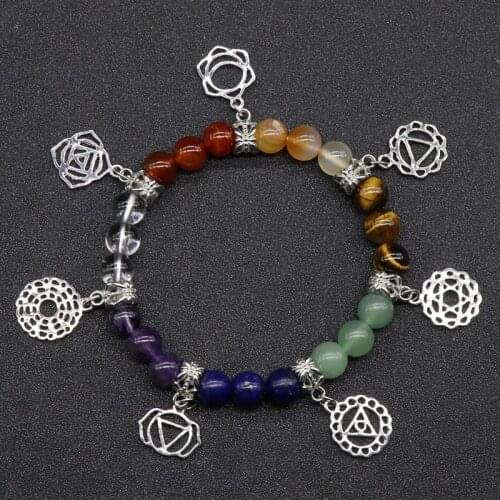 Hot selling Chakela seven Chakra bracelet bracelet with seven chakra yoga symbols in seven colors agate crystal 1PCS