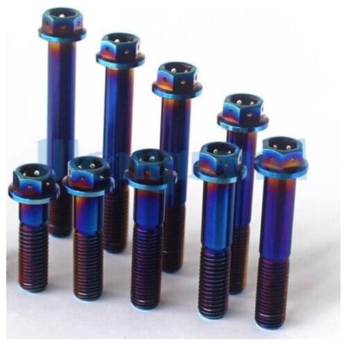 M10 x 20-75mm Burn Blue GR5 Titanium Motorcycle Hex Head Flange Bolts DIY