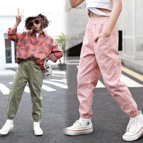 Fashion Girls Cargo Pants 2020 Kids Clothes Girls 8 To 12 Spring Children Loose Trousers Cotton Solid Color Pocket Pants 4-13Yrs