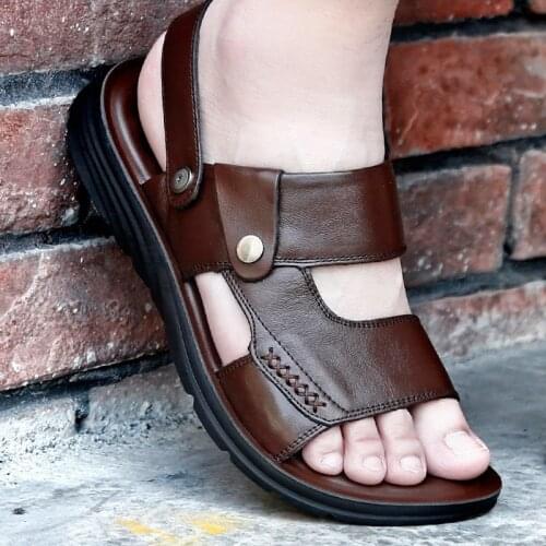 2020 New Mens Summer Sandals Leather Casual Fashion Beach Shoes Tide Breathable Dual-purpose Mens Shoes Sandals Men