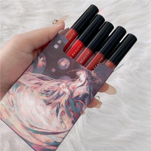 5pcs Velvet Matte Lipstick Set Lip Glaze Pumpkin Color Matte Non-stick Cup Non-fading Smoke Tube Liquid Lipstick MaquillajeTSLM1