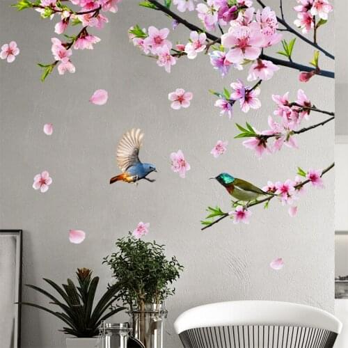 Pink Peach Blossom Wall Stickers Living Room Wall Art Mural Teen Girl Room Decoration Home Office Decor Decals for Furniture