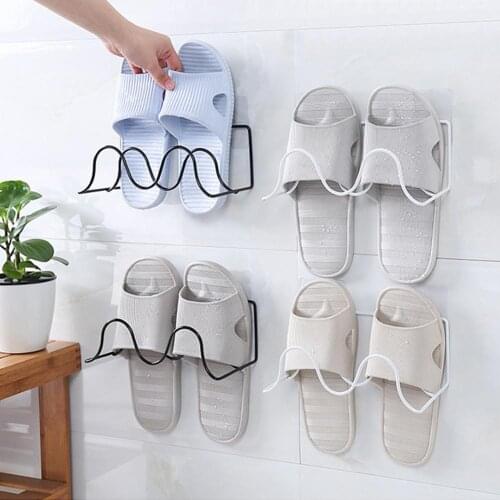 New Portable Double Layer Shoes Rack Wave Shape Wall Mounted Slippers Racks Holder Hanging Shelf Bathroom Slipper Shoe Hanger
