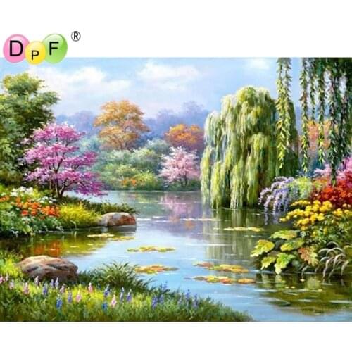 New 3D DIY Diamond Painting Cross Stitch River willows Crystal Diamond Embroidery Mosaic pattern rhinestone Home Decor picture