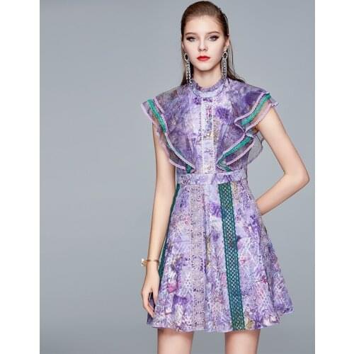 2021 Summer New Fashion Women Party Dress Stitching Net Yarn Heavy Fungus Edge Splicing Lace Dress