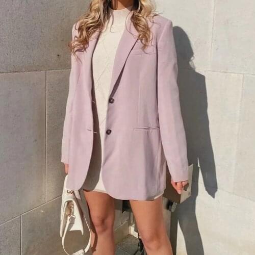 2021 Summer New Ladies Simple Button Casual Pink Blazer Design Women Basic Blazers Outfit Coats