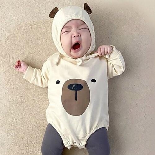 Autumn Baby Clothes for Boys Cartoon Bear Printing Long Sleeve Jumpsuit for Toddler Girls Clothing Children Pajamas with Cap