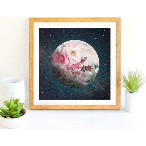 Magnolia Print Moon Art Poster Lunar Wall Art Canvas Painting Picture Home Decor Feminine Universe Floral Boho Decoration