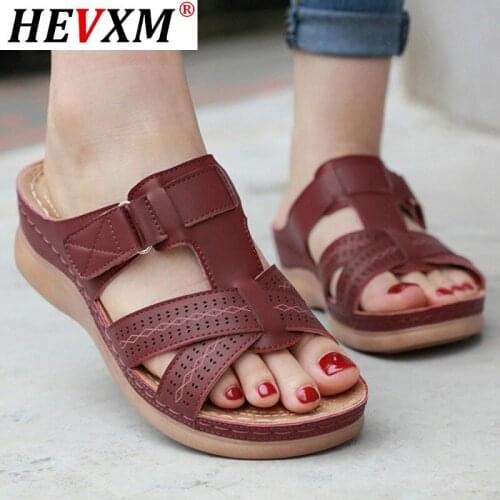 2020 Summer Women Premium Orthopedic Open Toe Sandals Vintage Anti-slip Breathable Leather Casual Female Platform Retro Shoes