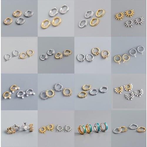 Real 925 Sterling Silver Zircon Pearl Round Hoop Huggies Earrings For Fashion Women Hiphop Fine Jewelry Punk Accessories