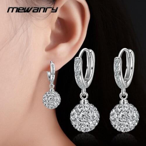 Mewanry 925 Sterling Silver Drop Earrings for Women Trend Elegant Zircon Ball Bride Jewelry Party Birthday Gifts Prevent Allergy