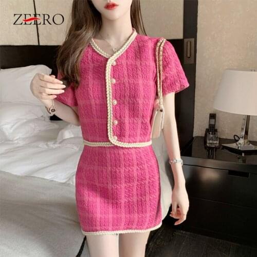 Summer Autumn Knitted 2 Piece Set Women Outfits Cardigan Cropped Top Jacket + Mini Bodycon Skirt Set Korean Suit Matching Sets