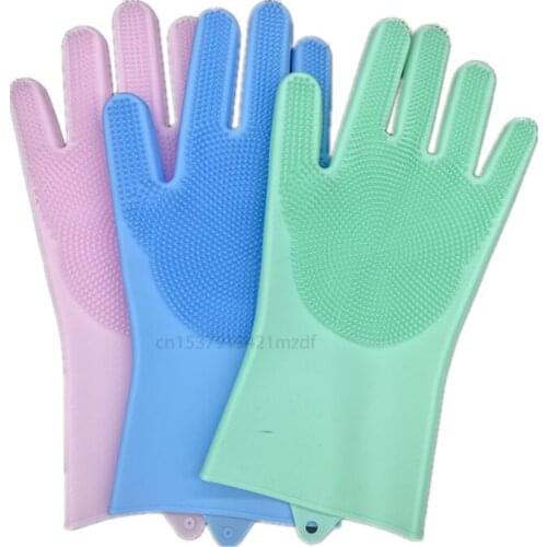 Magic Silicone Dishwashing Scrubber Dish Washing Sponge Rubber Scrub Gloves Kitchen Cleaning 1 Pair