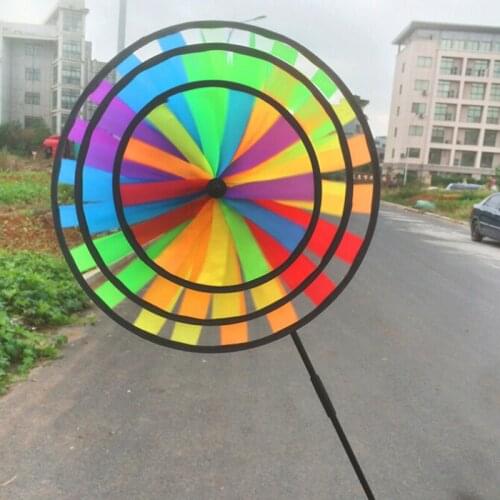 Black Side Three-layer Outdoor Wheel Fabric Windmill Childrens Toy Rainbow Double-layer Windmill Single No Decoration