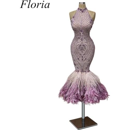 Haute Couture Feathers Prom Dress Pageant Party Gown Night Dance Clothing for Women Purple Celebrity Runway Show Outfits CXF51
