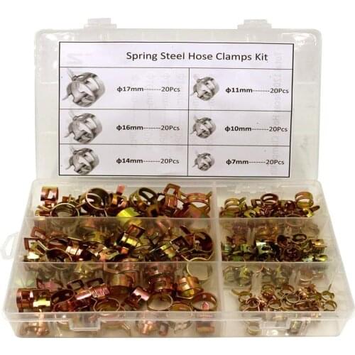 120Pcs Spring Band Type Action Fuel Line Silicone Vacuum Hose Pipe Clamp Low Pressure Air Clip Clamps Fasteners Assortment Kit