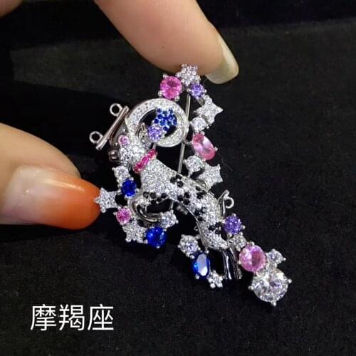 Vintage 12 constellation capricorn brooch pins 925 sterling silver fine women jewelry free shipping birthday gift