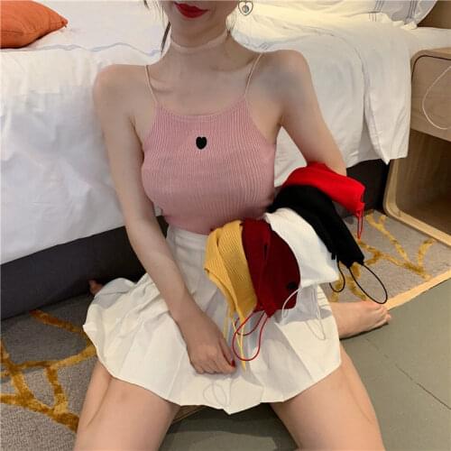 Women Tanks Tops Spring Summer Womens Wear Love Embroidered Vest Knitted Sling Camis Crop Top For Women