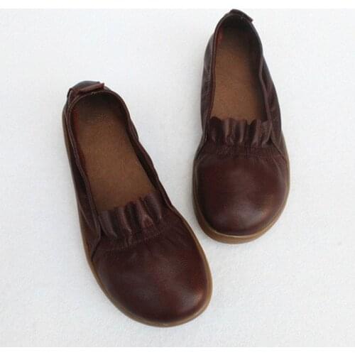 Womens Flats Platform Shoes Round to Slip on Ladies Flat Shoes 100% Genuine Leather Wide Womens Flat Shoes Elastic band