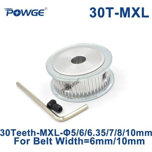 POWGE Trapezoid 30 Teeth MXL Timing pulley Bore 5/6/6.35/7/8/10mm for width 6mm 10mm MXL Synchronous Belt Gear wheel 30teeth 30T