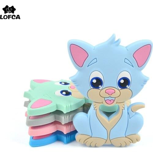 1PC Cat Silicone Teether Toys Necklace Accessories Infant Chew Toys Raccoon Silicone Beads Soft teether DIY Baby Teething