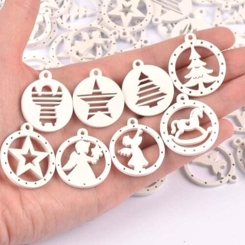 50pcs 26-28mm Wood Crafts white angels/stars/wood horse DIY Scrapbooking For Wooden Ornament Home Christmas Decorations m2265