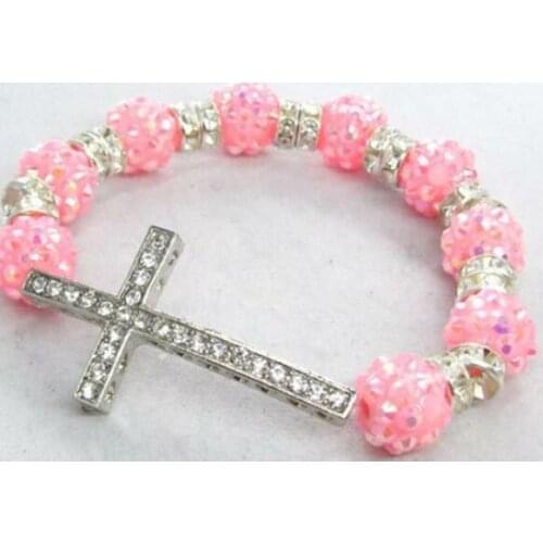 10mm 3pcs/lot y563 Clay Micro Disco Pave Ball bead Bracelets for pink cross Rhinestone Wholesale gift crystal