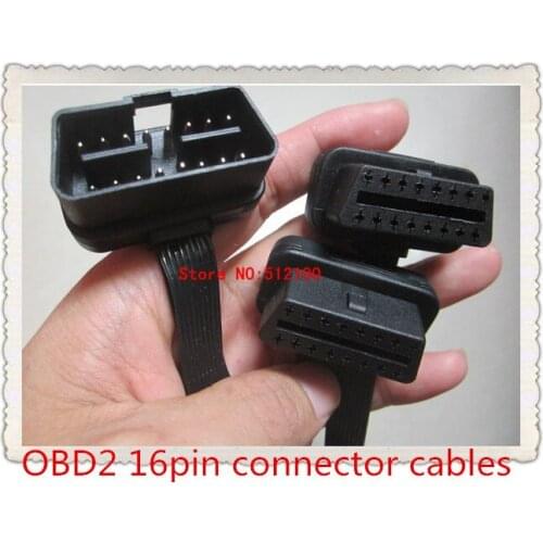 10pcs/lot Thin As Noodle OBDII OBD-II OBD 2 OBD2 16 Pin ELM327 Male To dual Female
