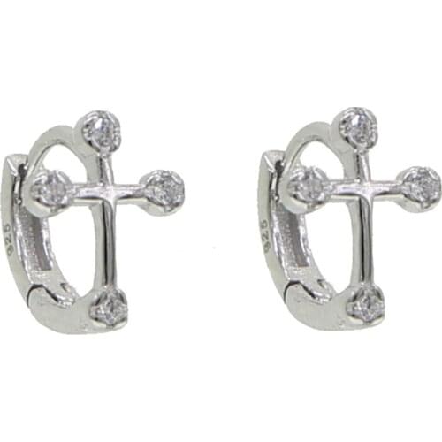 100% 925 sterling silver mini small huggie hoops cross shaped multi piercing mini micro pave cz cubic zirconia hoop earring