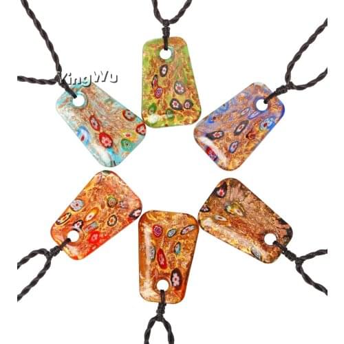 12pcs/lot Mixed Color Unique Lampwork Murano Art Glass Square Charms Pendant Necklace for men womens