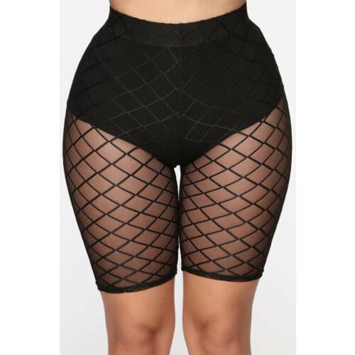 2021 Fashion Women Fishnet High Waist Shorts Mesh Sheer See Through Hollow Legging Shorts Swimwear Casual Skinny Trousers