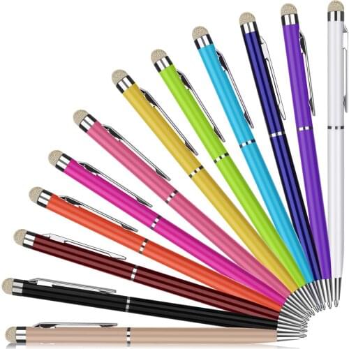 500PCS 2 in 1 Mini Metal Capacitive Universal Touch Screen Microfiber Stylus Ballpoint Pen Gift For iPad 1 iPhone Samsung Tablet