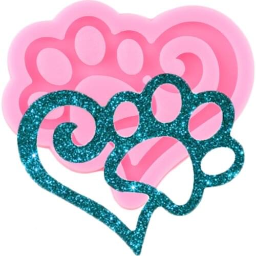 Shiny Glossy Bear Paw Love Epoxy Resin Craft Keychain Silicone Mold Pendant Polymer Clay Mould DIY Handmade Charms Moulds