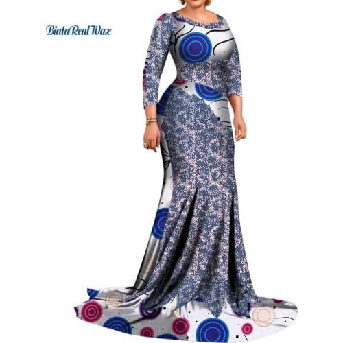 2021 Fashion African Print Glitter Dresses for Women African Style Long Sleeve Evening Dress Dashiki African Clothing WY7942