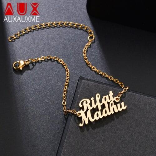 Auxauxme Customized 2 Names Couple Bracelets Stainless Steel Women Jewelry Anniversary gift