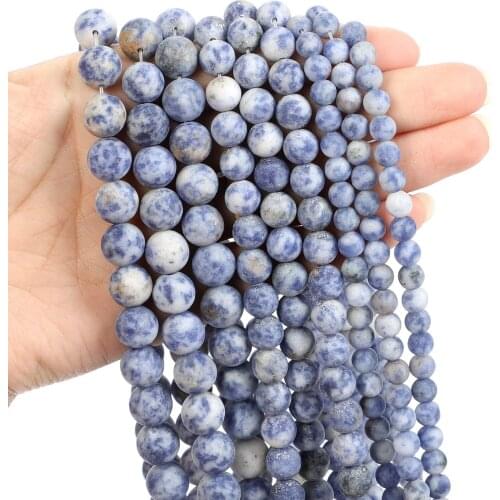 Natural Stone Beads Frosted Blue Dot Stone Round Loose Beads for Jewelry Making Needlework Bracelet DIY 4-12 MM
