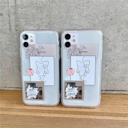 Cool Retro Label illustration Soft Silicone Phone Cases For iPhone 11 12 Pro Xs Max Mini XR 7 8 Plus Clear Art Lines Back Cover