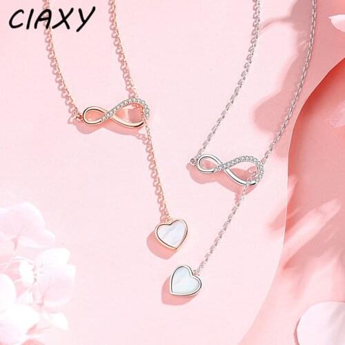 CIAXY 925 Sterling Silver Micro Inlay Infinite Necklaces for Women White Mother-of-pearl Love Heart Tassel Choker Jewelry