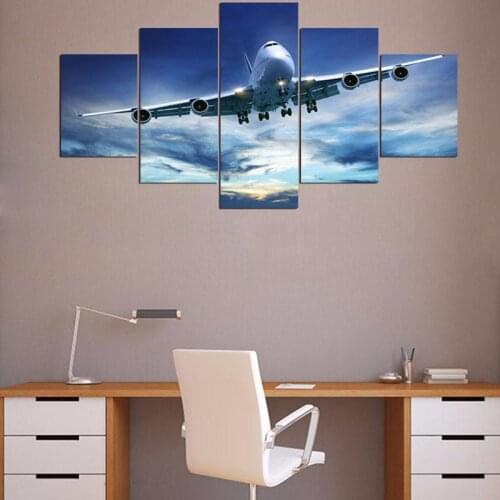 Living Room Decor Mural 5 Pieces Canvas Painting Sky Plane Hd Deco Poster Home Decoration Modular Picture Frameless Wall Art